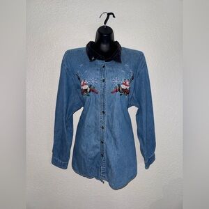 🌟 VINTAGE 90s CHRISTMAS DENIM SHIRT | PLUS SIZE 26W/28W 🌟